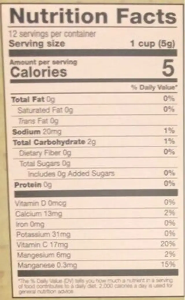 Energizing tea single-serve cups nutrition facts table