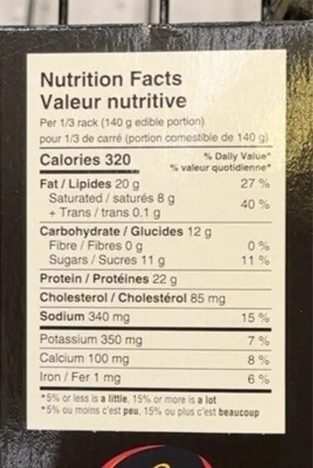 Maplewood smoked ribs nutrition facts table