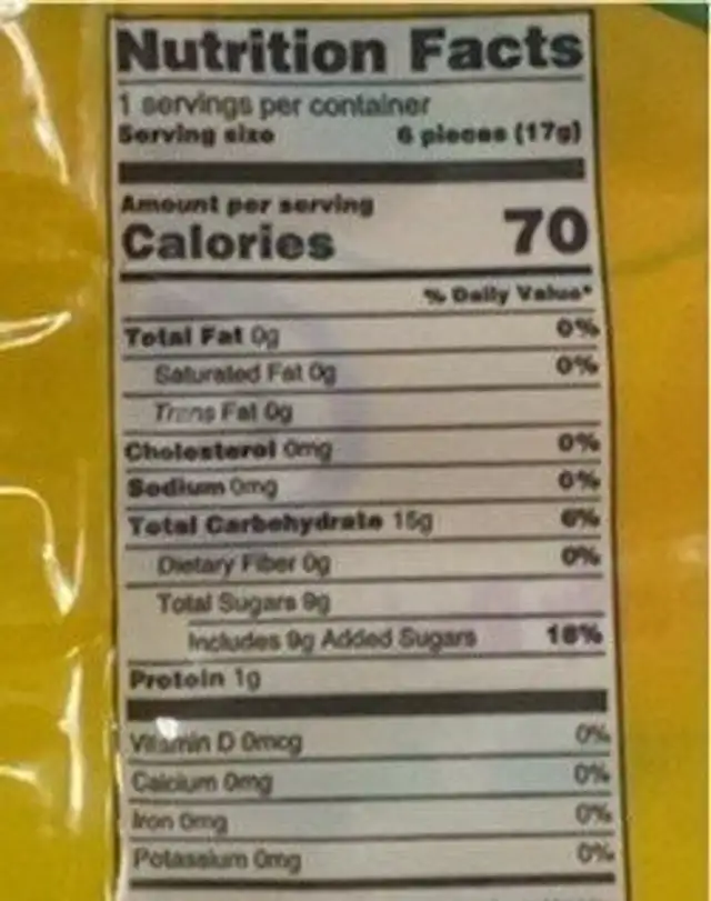 Crayola Gummies nutrition facts table
