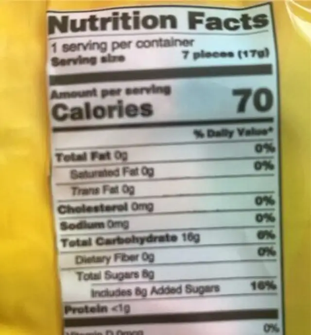 Sour Neon Gummies nutrition facts table