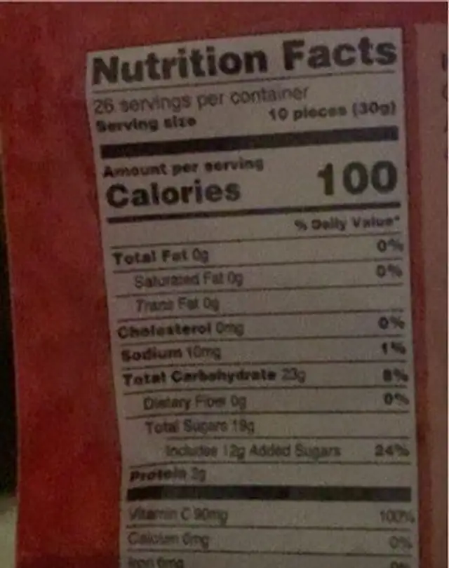 Fruit Gummies Berry blast nutrition facts table