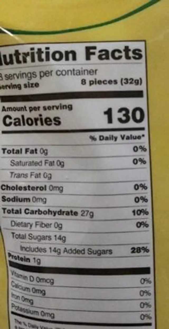 Sour neon worms nutrition facts table