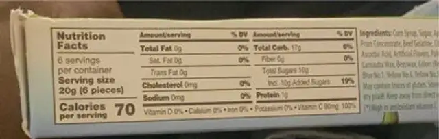 Dinosaurs fruit snacks nutrition facts table