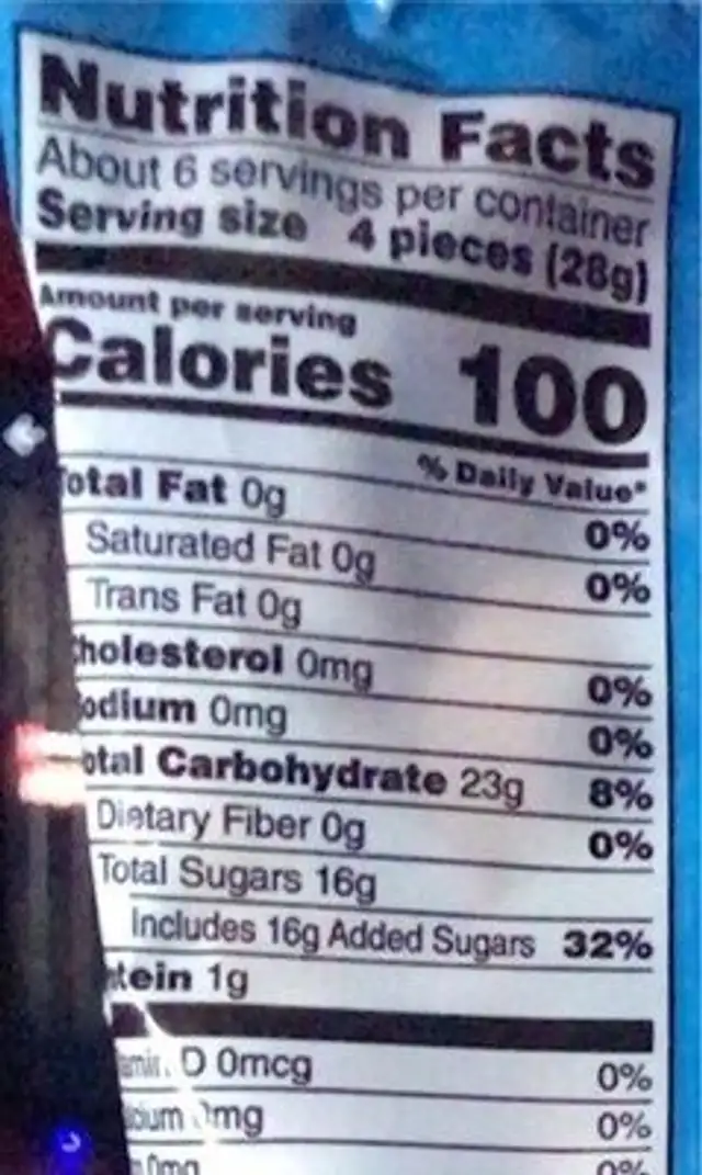 Sweet smiles blue raspberry gummi rings nutrition facts table