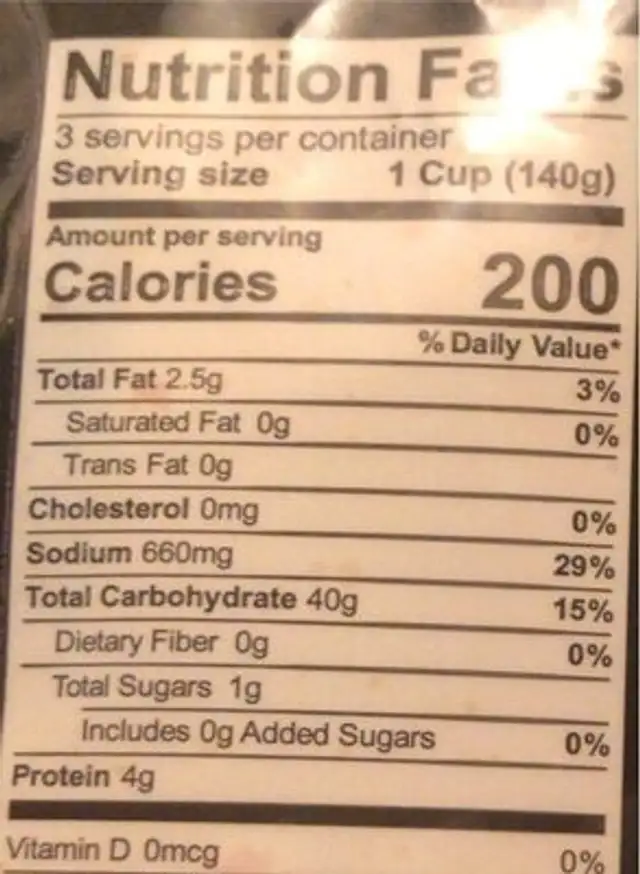 Traditional Spanish Rice Arroz Con Vegetales nutrition facts table