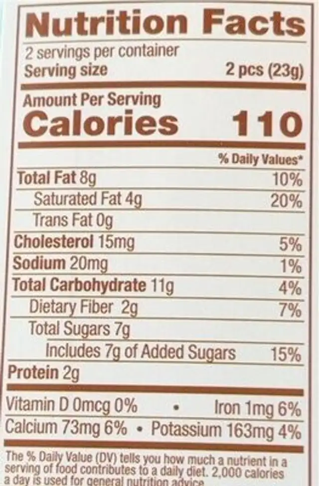 Toffee Thins nutrition facts table