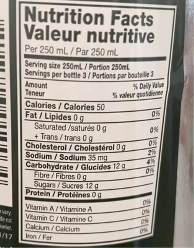 Fleurs de sureau et grenade nutrition facts table