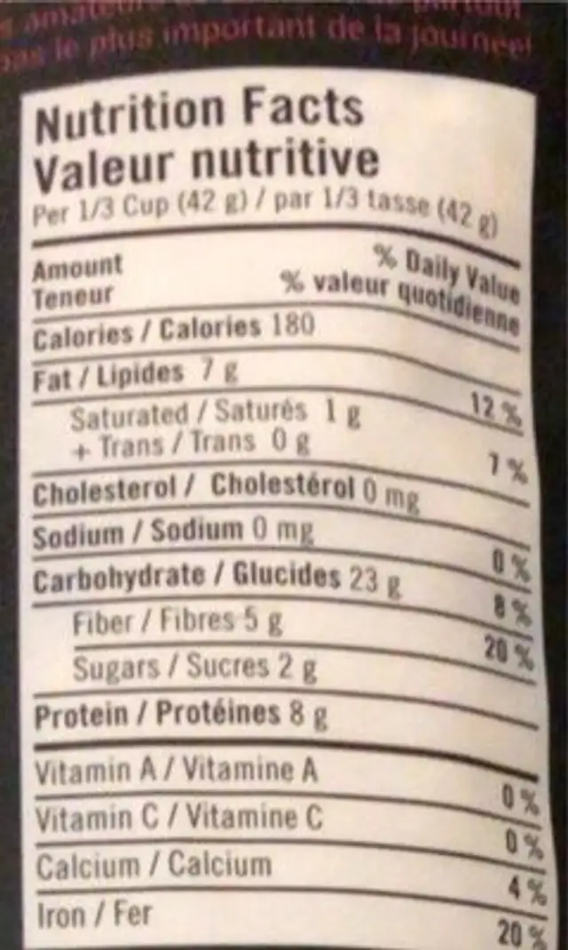 Aphrodisi-oats nutrition facts table
