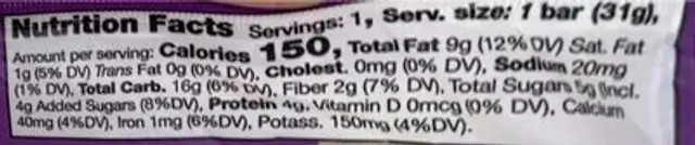 Blueberry Crunch Nut & Seed Bar nutrition facts table