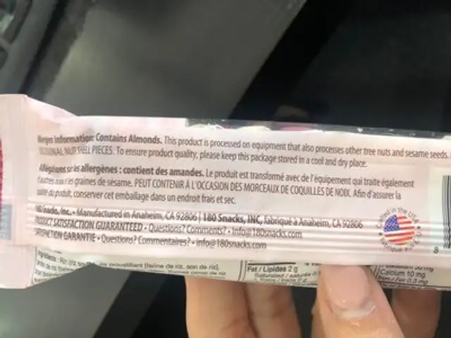 Skinny rise bar almonds & cranberries ingredients label