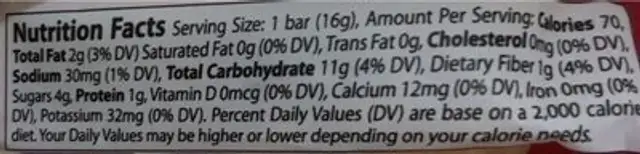 Skinny rise bar almonds & cranberries nutrition facts table