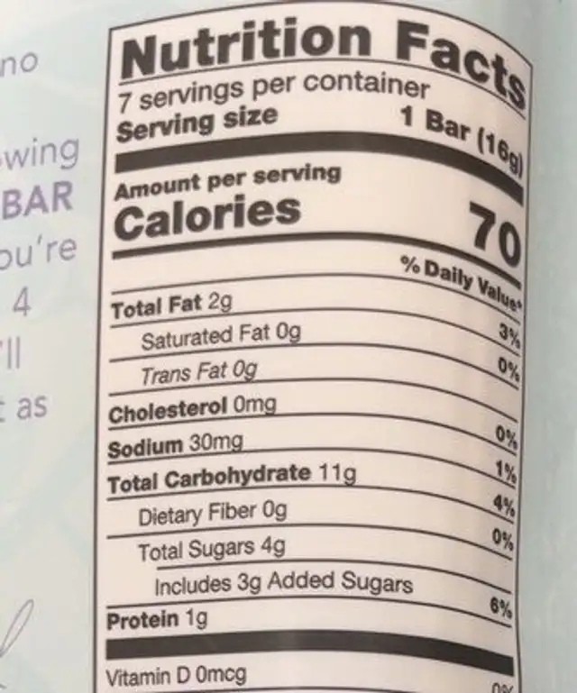 Skinny Rice Bar Almonds amd Blueberries nutrition facts table