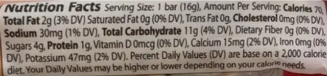 Skinny rice bar nutrition facts table
