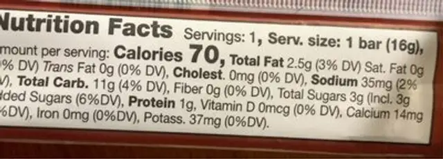 Almond and Cinnamon Skinny Rice Bar nutrition facts table