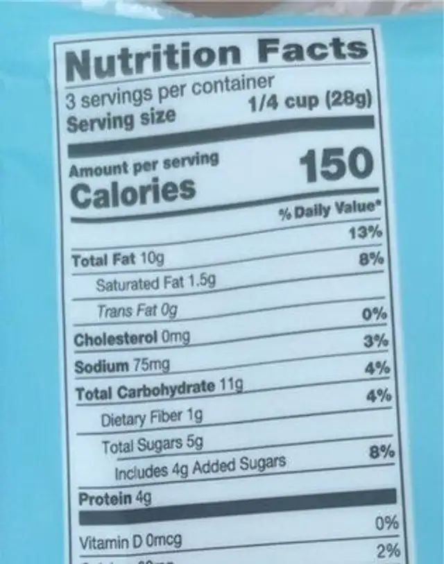 Nut clusters nutrition facts table
