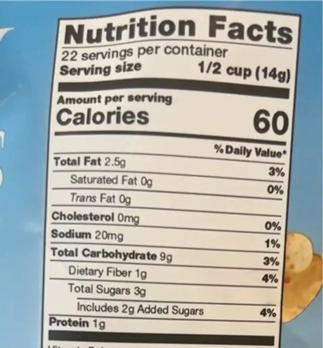 Skinny rice bites nutrition facts table