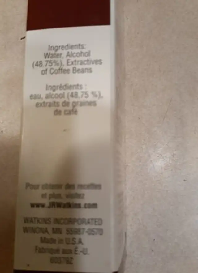 Pure Coffee Extract ingredients label