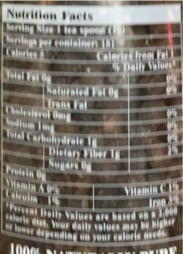 Black pepper grinder nutrition facts table