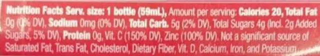 Immunity Elderberry shot with Zinc & Probiotics nutrition facts table