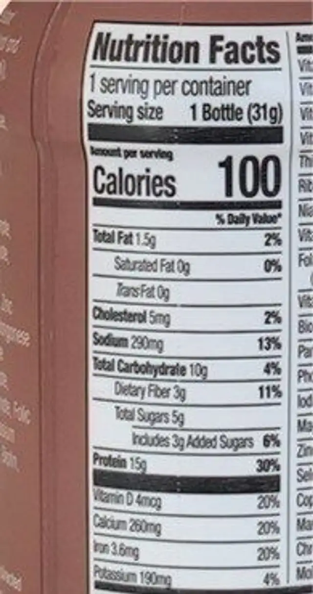 On the go lowcarb high protein meal replacement nutrition facts table
