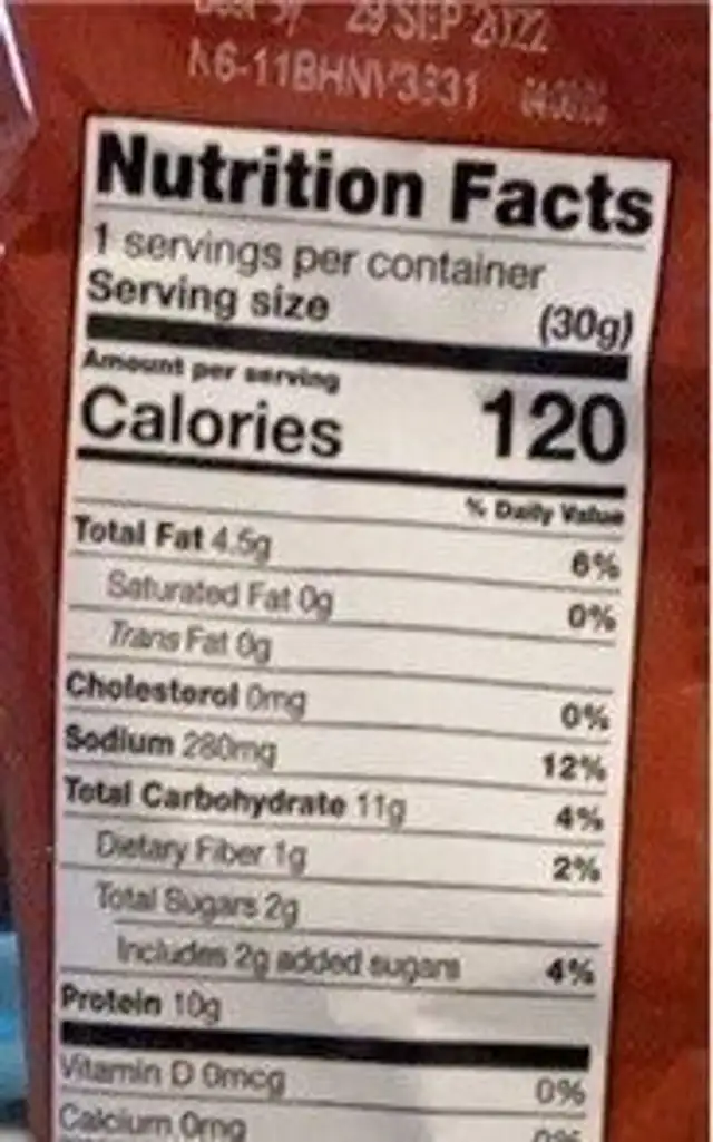 Pea protein chips nutrition facts table