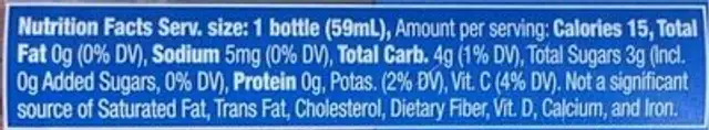 Energy shot nutrition facts table