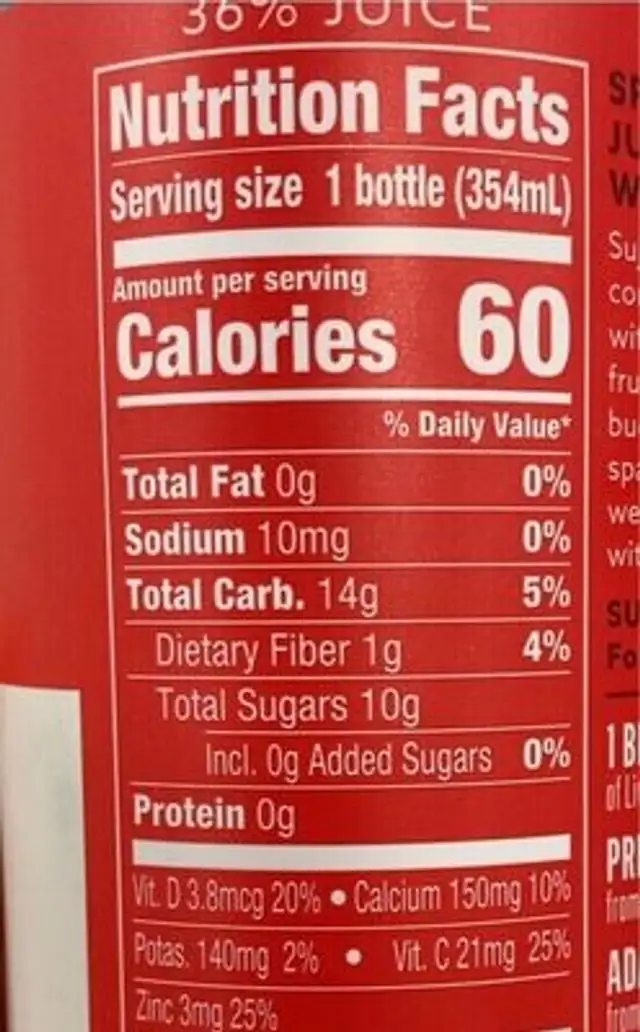 Suja Organic Sparkling Strawberry Passionfruit nutrition facts table