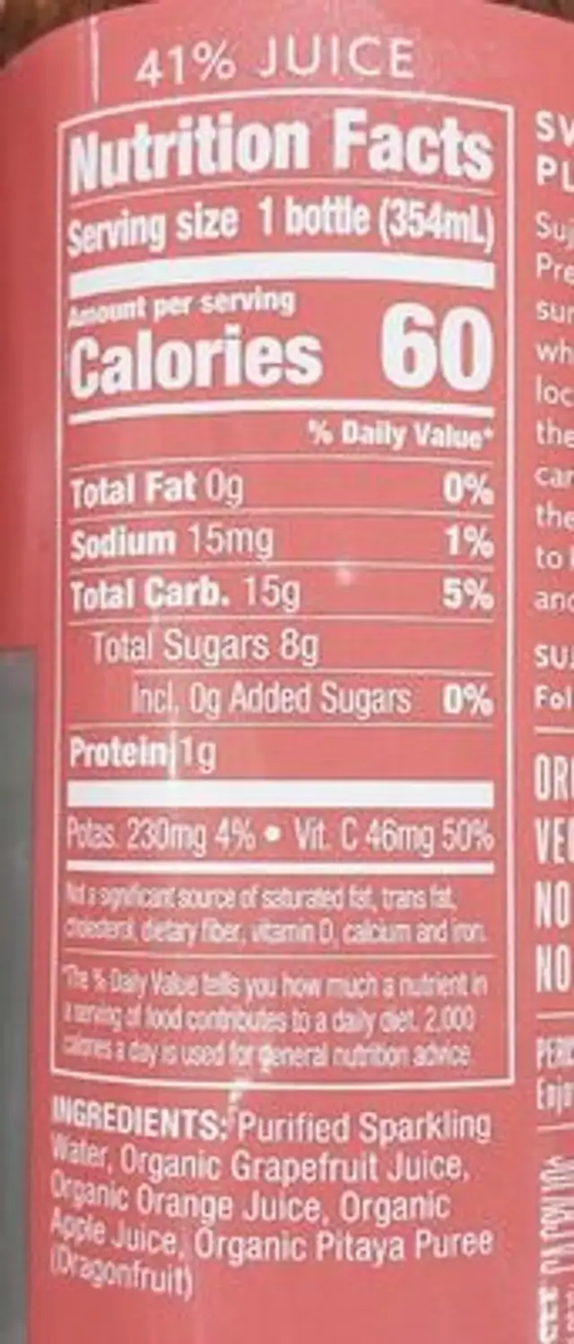 Sparkling juice nutrition facts table