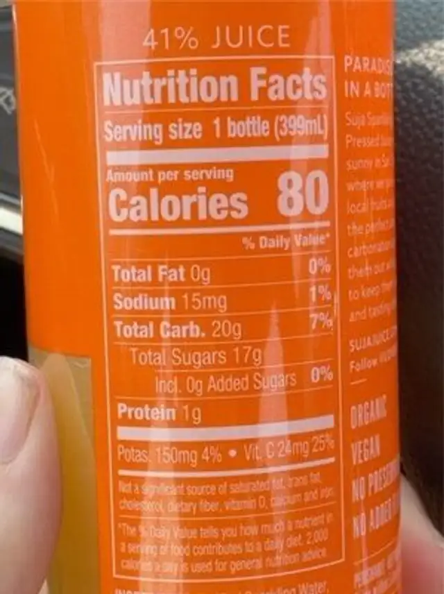 Sparkling cold-pressed juice orange pineapple nutrition facts table