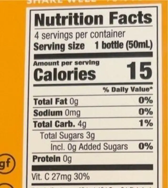 Digestion shot nutrition facts table