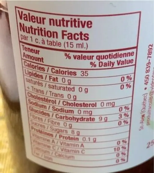 Confiture de Fraise nutrition facts table