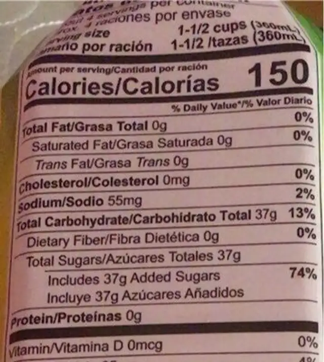 Refreshing Aloe Vera Drink nutrition facts table