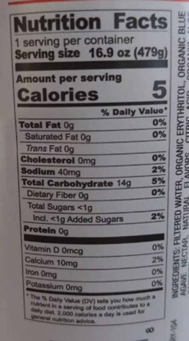 Organics aloe vera drink nutrition facts table