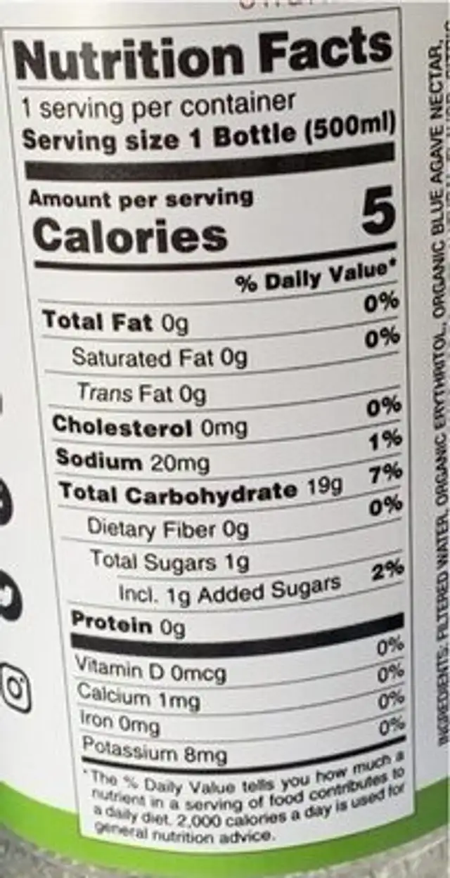Tropical nutrition facts table