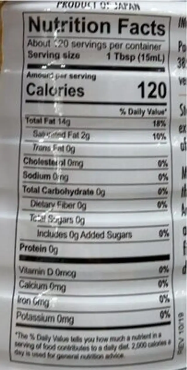 vertullo toasted sesame seed oil 100% pure nutrition facts table