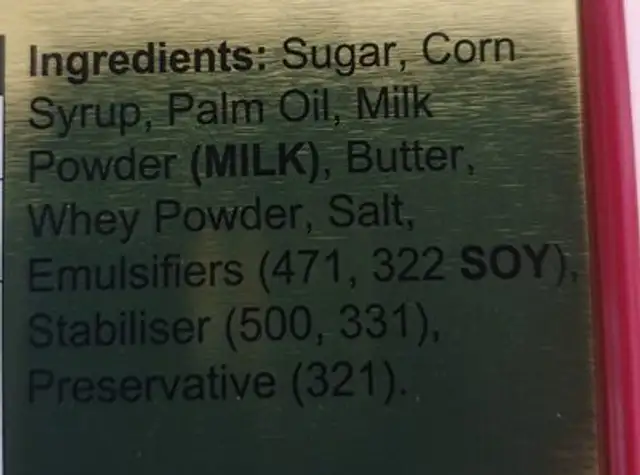 milk toffees ingredients label