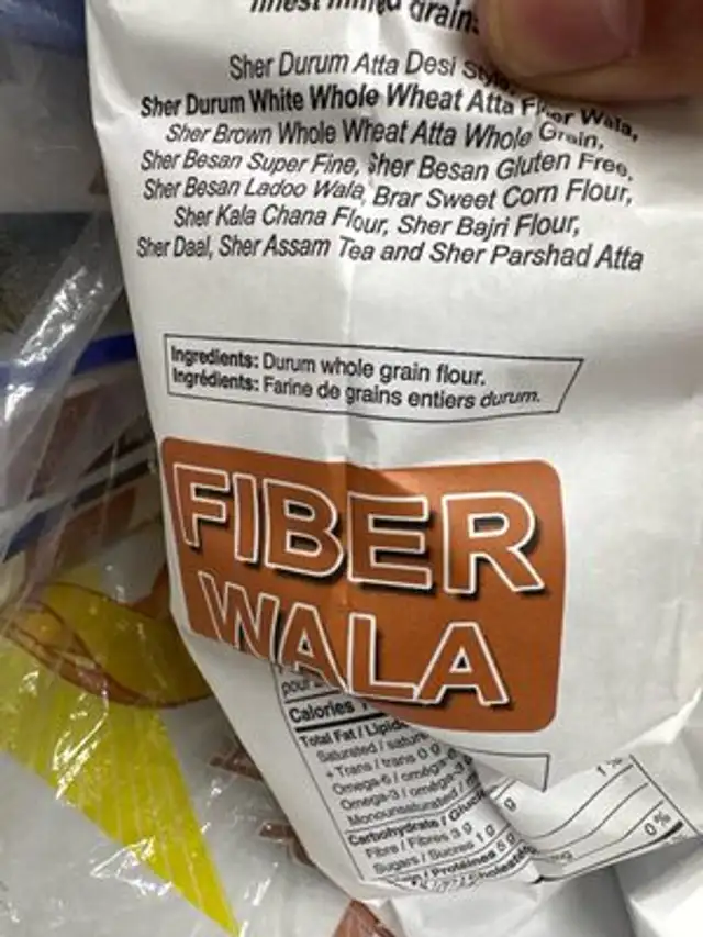 Durum White Whole Wheat Atta ingredients label