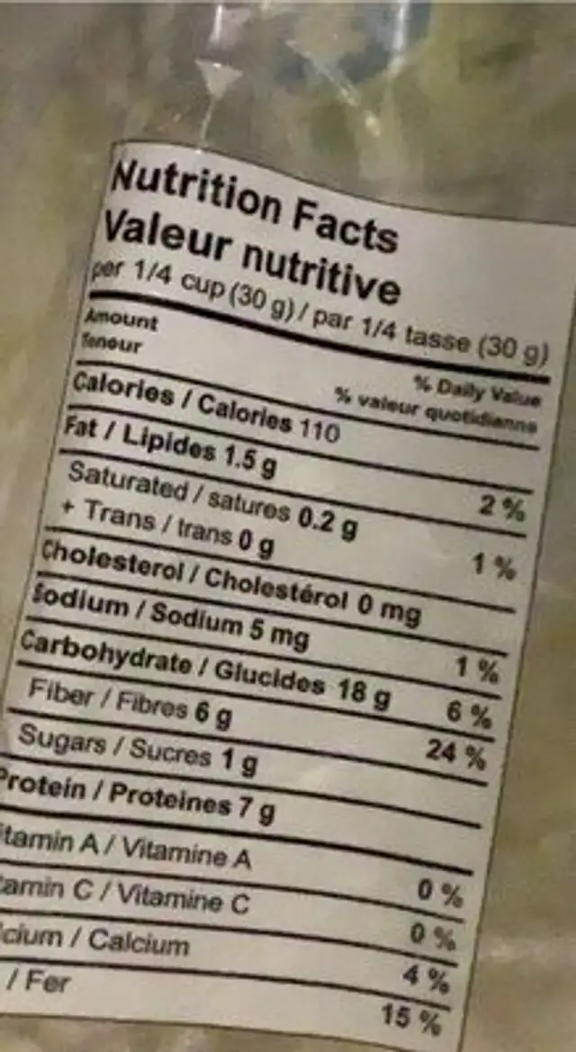 Kala Chana Flour nutrition facts table