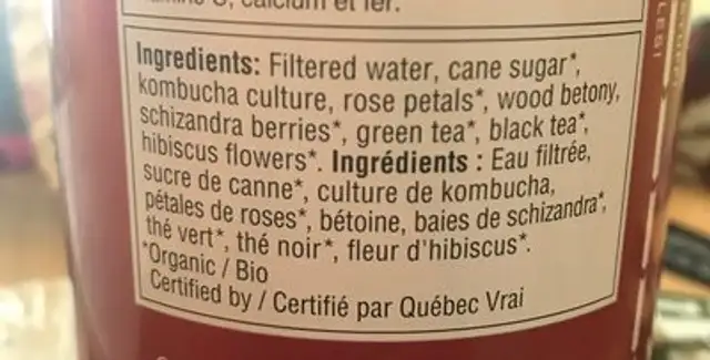 Rose & schizandra ingredients label