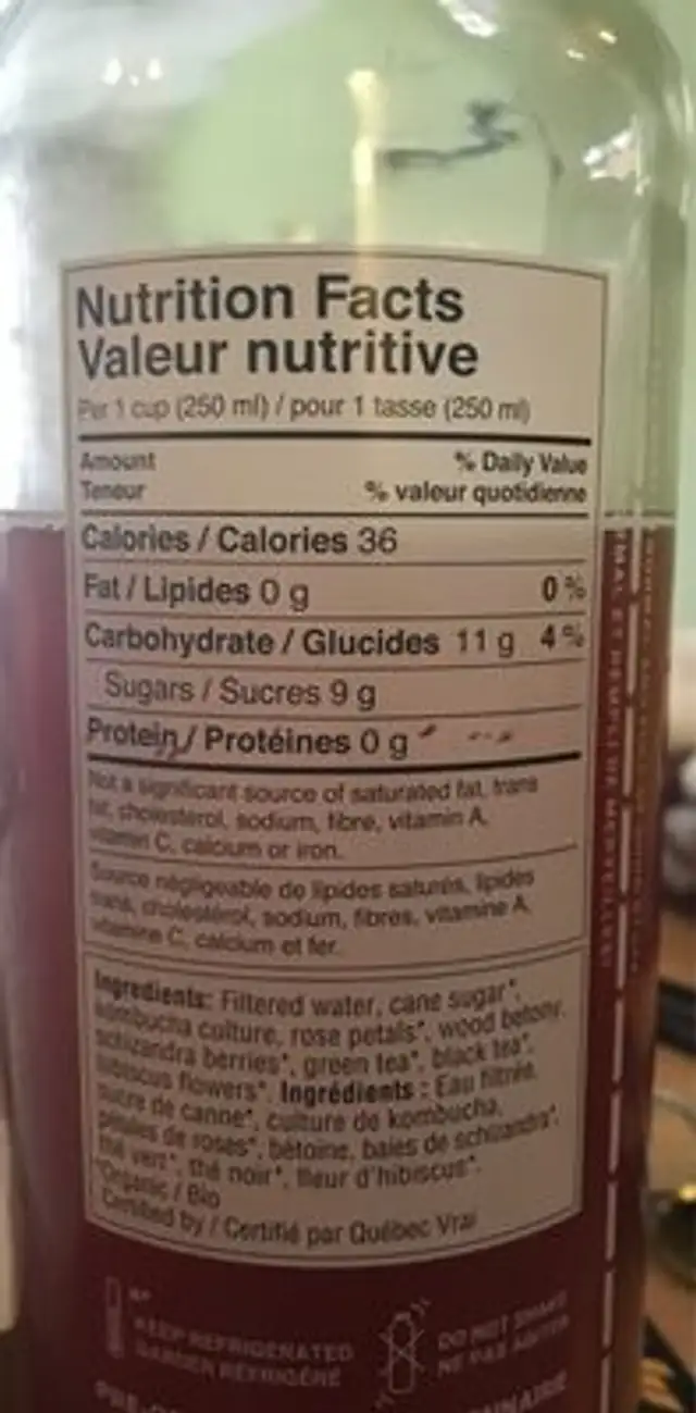 Rose & schizandra nutrition facts table