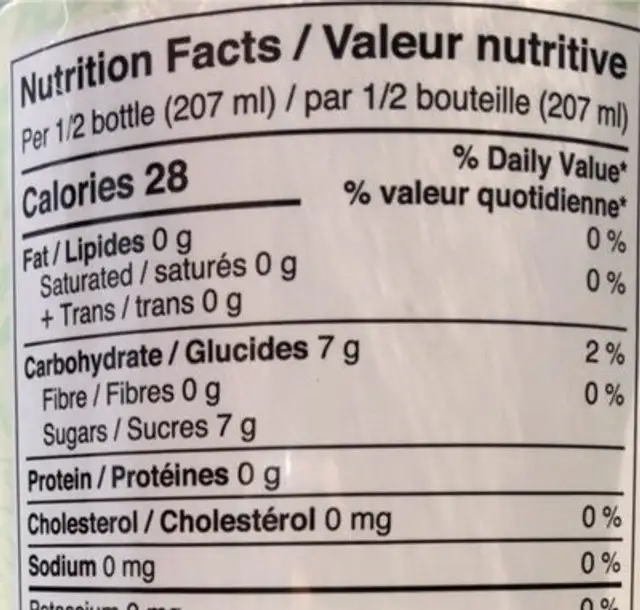 Kombucha lime et matcha nutrition facts table