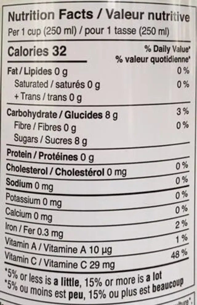 Kombucha Lime & Matcha nutrition facts table
