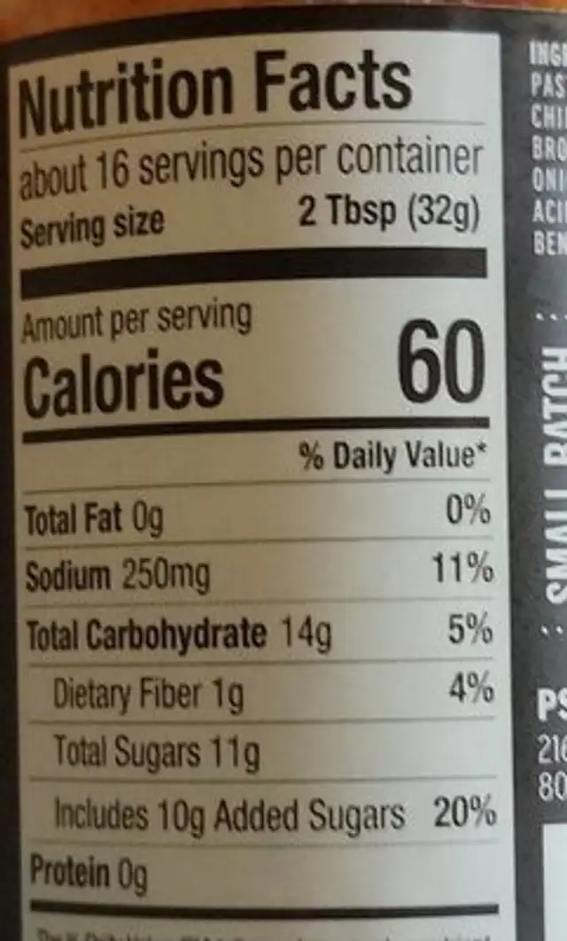Hot Honey Bee Sting nutrition facts table
