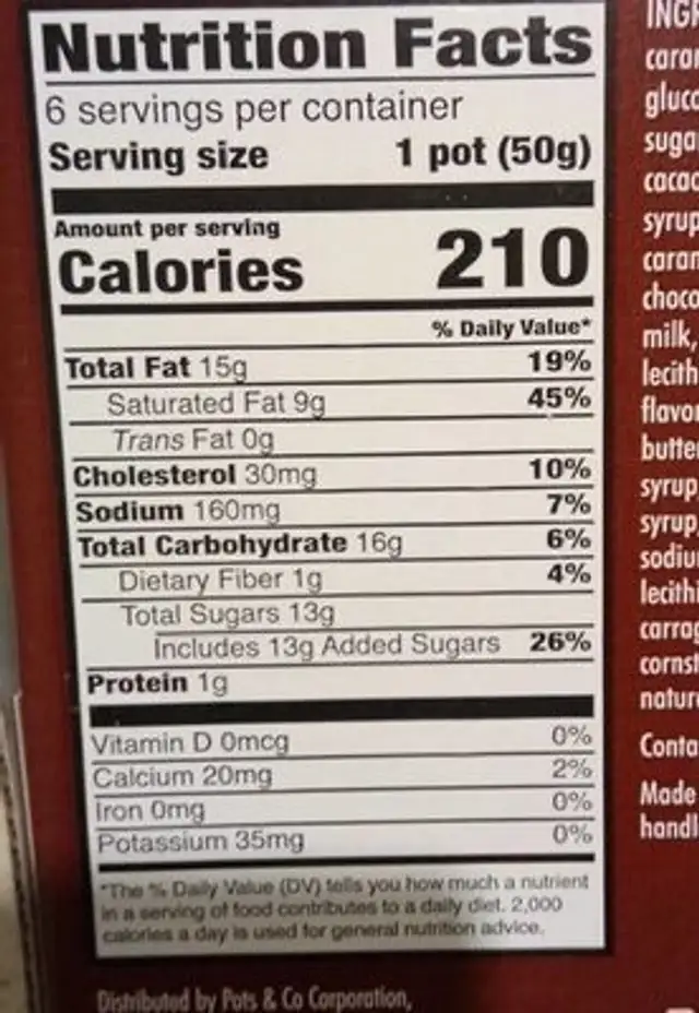 Little frozen creme pots nutrition facts table