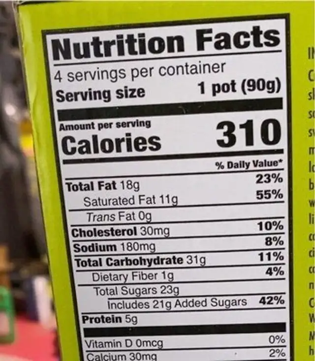 Upside-down key lime pie nutrition facts table