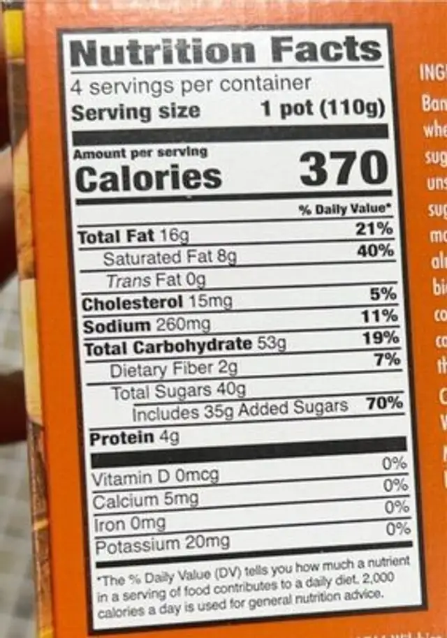 Bandana bread & butterscotch lava cake nutrition facts table