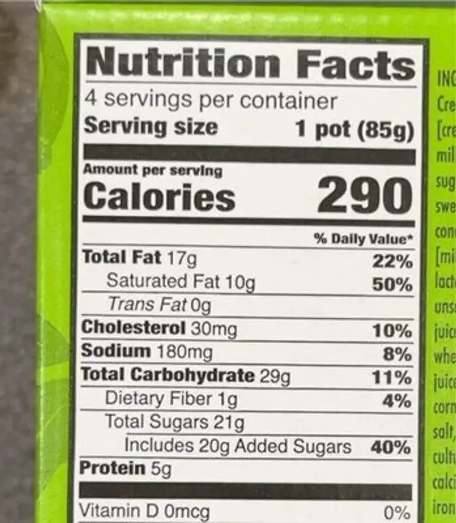 Key lime pie nutrition facts table
