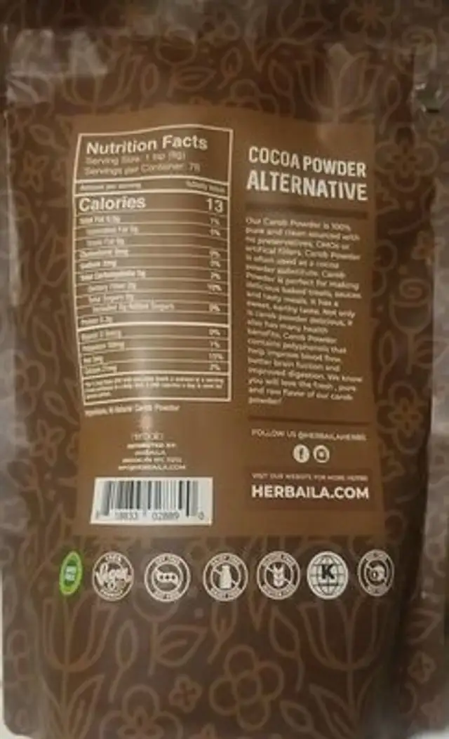 Carob Powder nutrition facts table