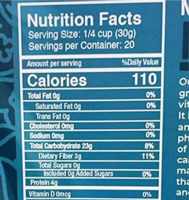Dark Rye Flour nutrition facts table