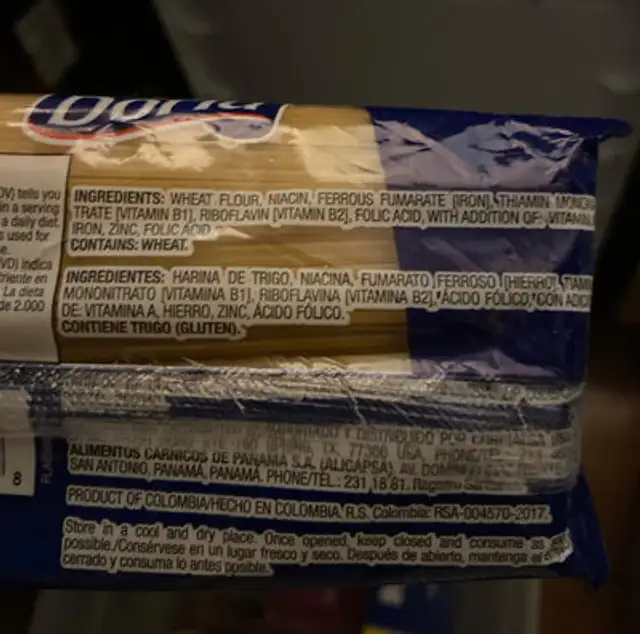 Spaghetti ingredients label